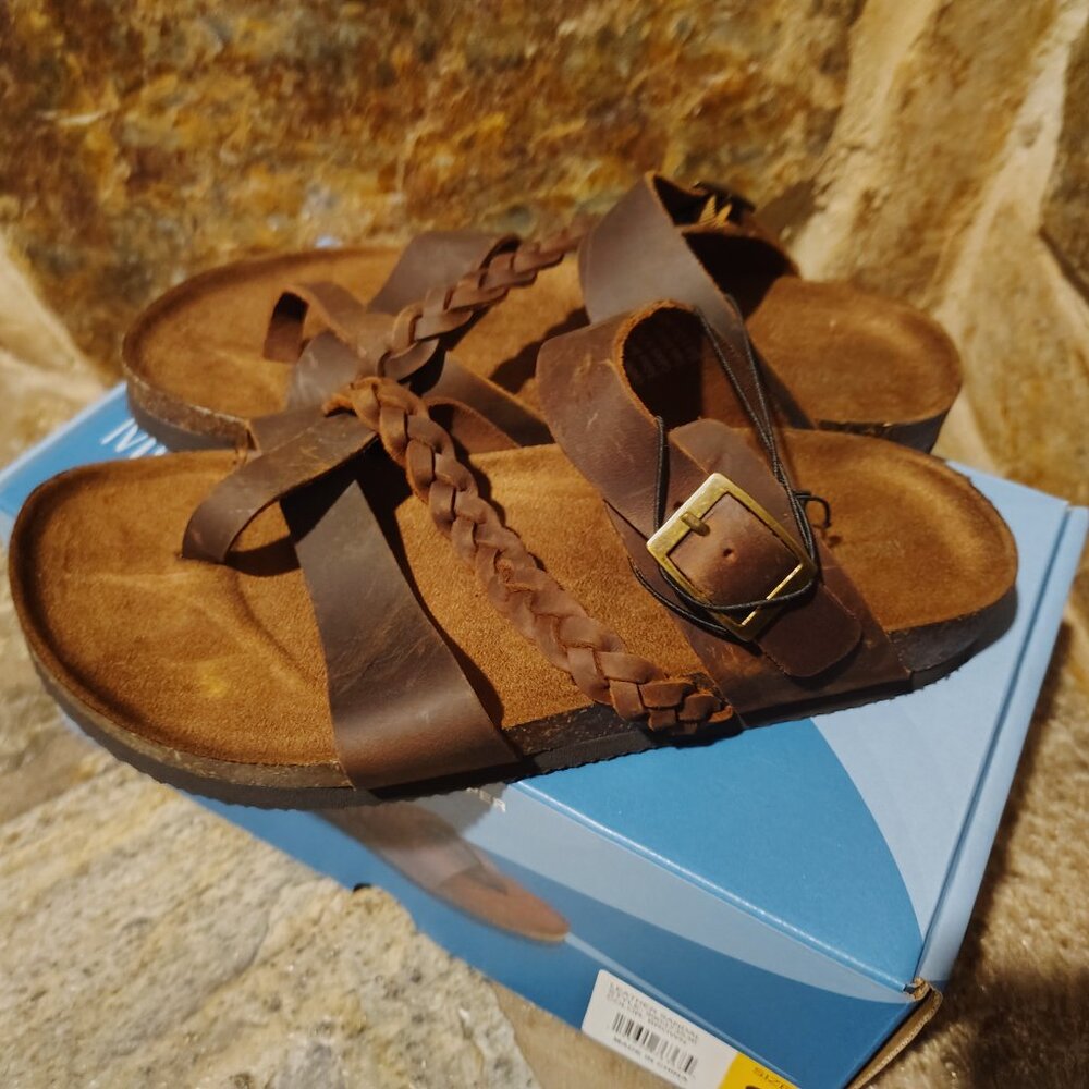 Mountain Sole Women's Brown Leather Footbed Sandals Size 8 NIB NWT - Picture 6 of 10